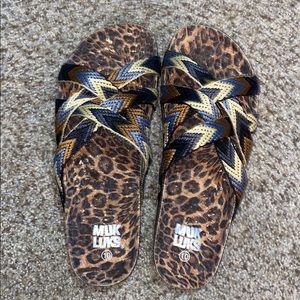 Muk Luk Leopard strapped sandals